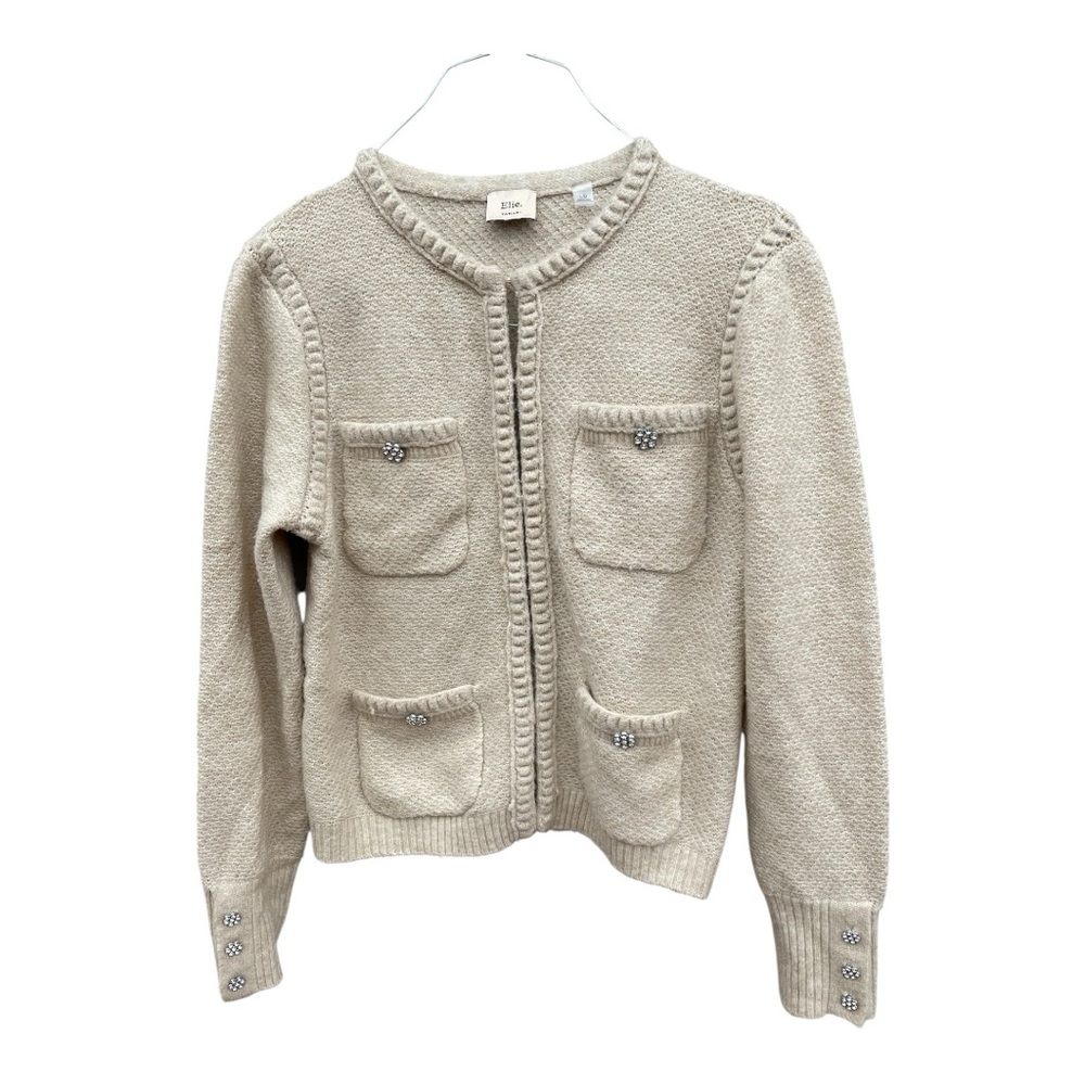 Elie Tahari EH424109 Oatmeal Heather Wool Blend Sweater - Picture 3 of 10